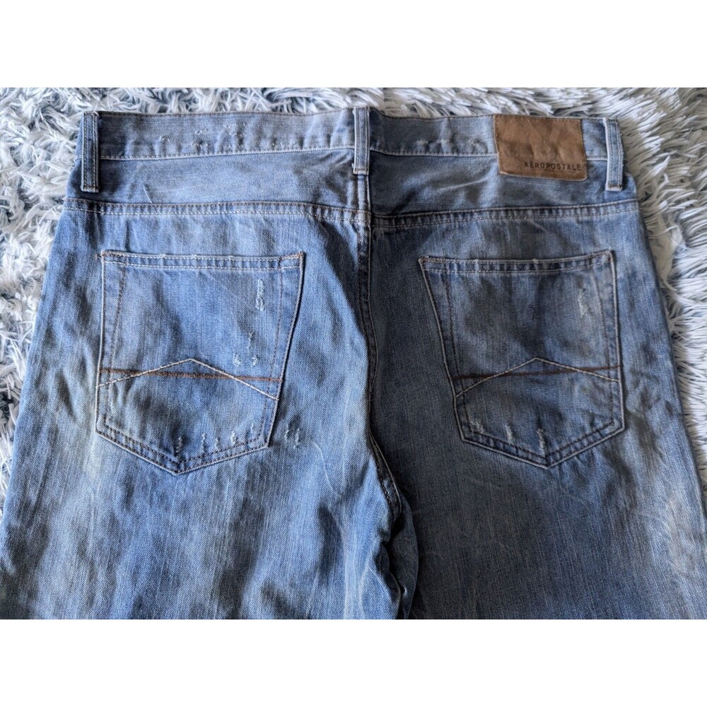 Aeropostale Mens Blue 34/32 Slim Straight Denim 5-Pocket Cotton Blue Jeans